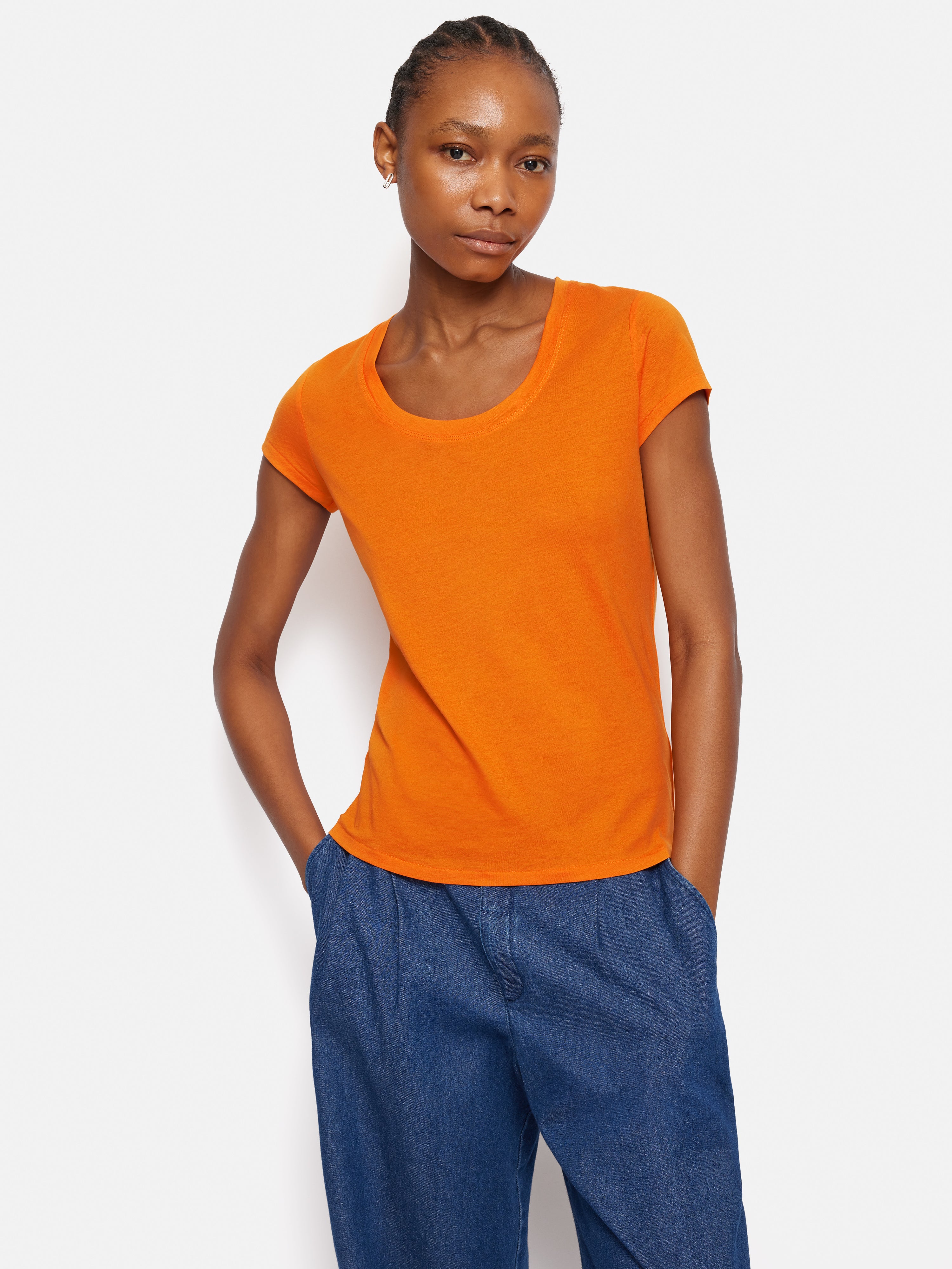 Supima Cotton Scoop Neck Tee Pop Orange Jigsaw