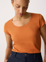 Supima Cotton Scoop Neck Tee | Orange Shimmer