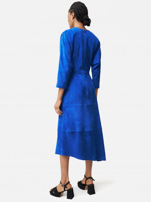 Suede Asymmetric Dress | Blue