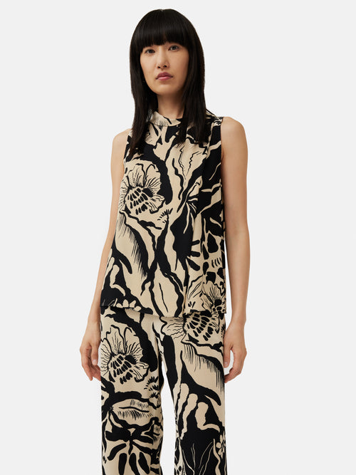 Strokes Floral Cowl Neck Top | Monochrome