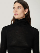Wool Jersey Polo Neck Top | Black