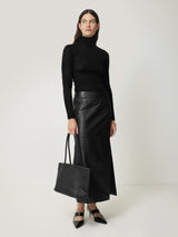 Wool Jersey Polo Neck Top | Black