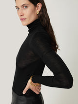 Wool Jersey Polo Neck Top | Black