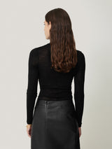 Wool Jersey Polo Neck Top | Black
