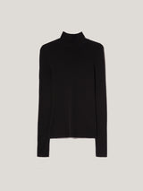 Wool Jersey Polo Neck Top | Black