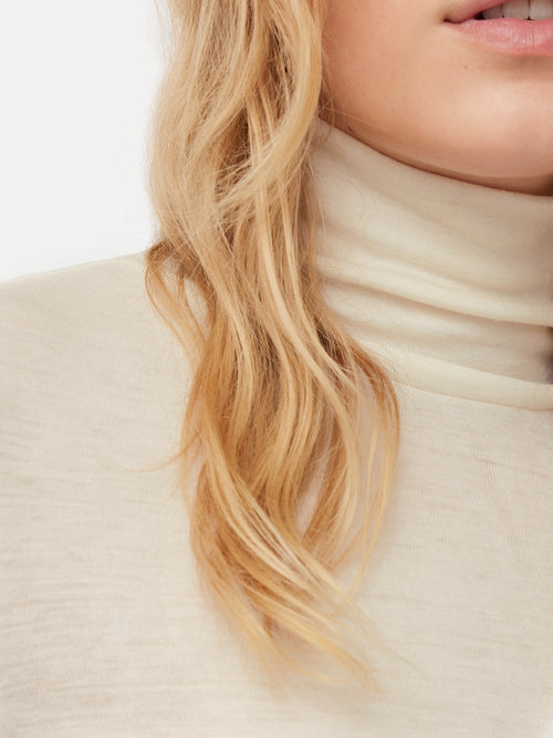 Wool Jersey Polo Neck Top | Ivory