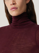 Wool Jersey Polo Neck Top | Burgundy