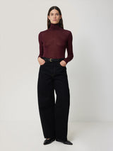 Wool Jersey Polo Neck Top | Burgundy