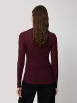 Wool Jersey Polo Neck Top | Burgundy