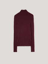 Wool Jersey Polo Neck Top | Burgundy