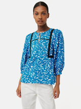 Shadow Leaf Linen Top | Blue