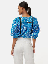 Shadow Leaf Linen Top | Blue