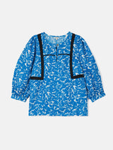 Shadow Leaf Linen Top | Blue
