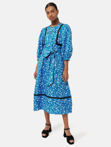 Shadow Leaf Linen Dress | Blue