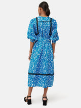 Shadow Leaf Linen Dress | Blue