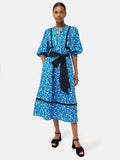 Shadow Leaf Linen Dress | Blue