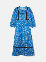 Shadow Leaf Linen Dress | Blue