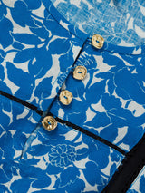 Shadow Leaf Linen Dress | Blue