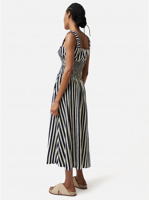 Cotton Slub Stripe Dress | Navy