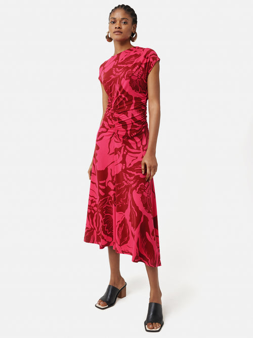 Strokes Floral Pleat Dress | Pink