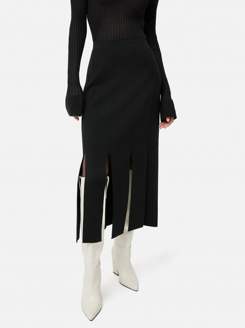 Knitted Split Hem Skirt | Black