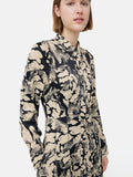 Ink Wave Satin Shirt Dress | Monochrome