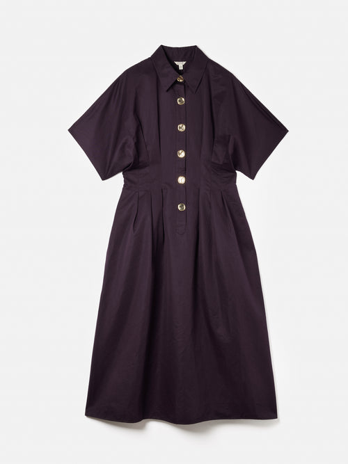 Cotton Stitched Pleat Dress | Deep Purple