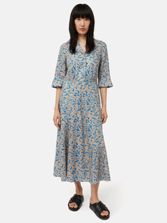 Shadow Leaf Linen Shirt Dress | Khaki