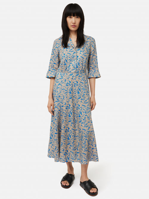 Shadow Leaf Linen Shirt Dress | Khaki