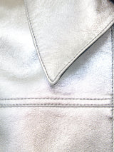 Zip Front Leather Biker Jacket | Silver