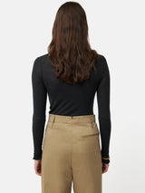 Wool Rib Frill Long Sleeve Top | Grey