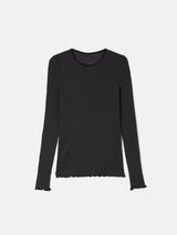 Wool Rib Frill Long Sleeve Top | Grey
