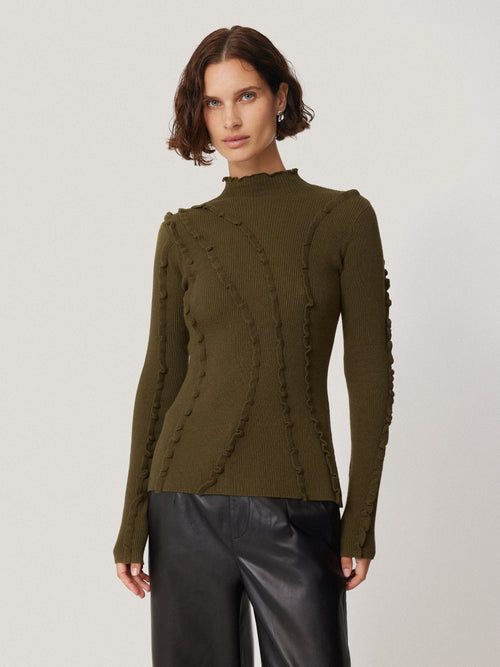 Ruffle Detail Jumper | Khaki