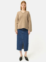 Merino U Neck Jumper | Camel