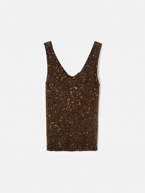 Sequin Knit Vest | Brown