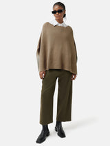Reversible Cotton Blend Poncho | Camel