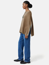 Reversible Cotton Blend Poncho | Camel