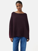 Reversible Cotton Blend Poncho | Burgundy