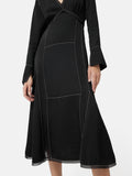 Contrast Stitch Viscose Dress | Black
