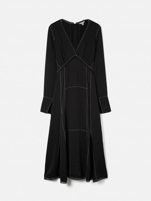 Contrast Stitch Viscose Dress | Black