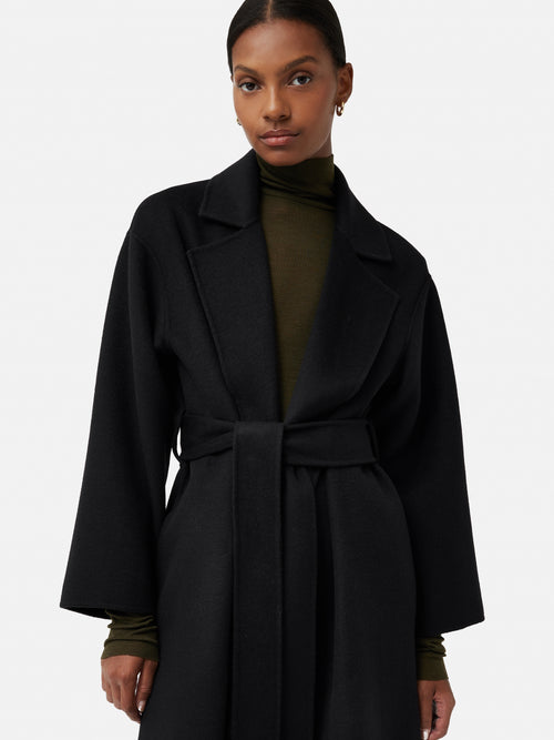 Long Double Faced Wrap Coat | Black