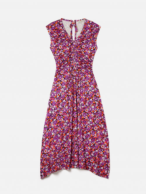 Vintage Floral Ruched Dress | Purple