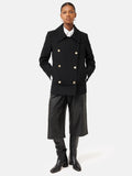 Wool Twill Longline Pea Coat | Black