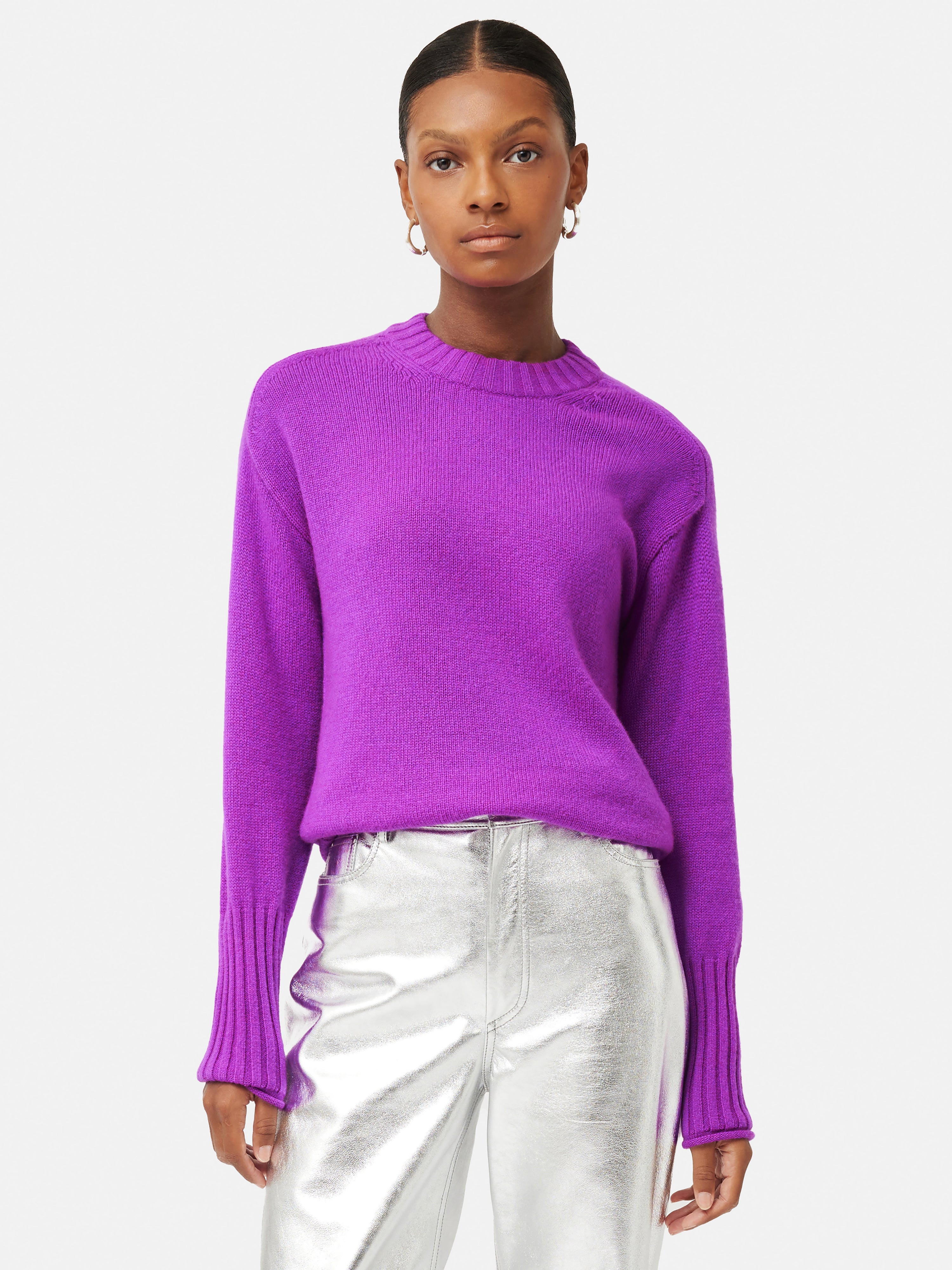Cashmere Relaxed Crew Jumper | Purple – Jigsaw