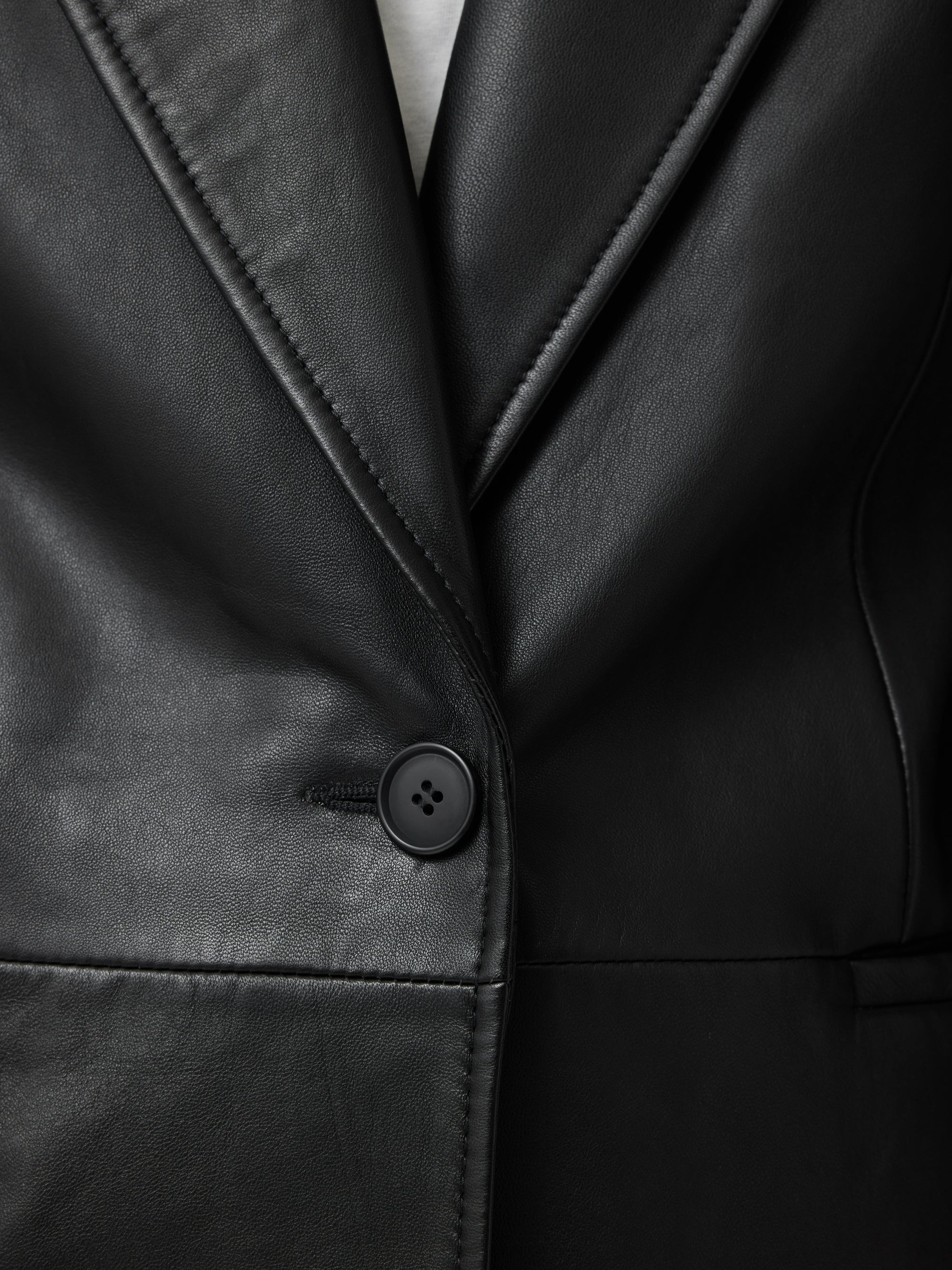 Leather Blazer with Knitted Waist Detail - Black main image 1