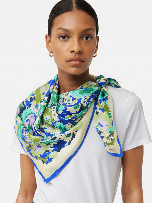 Abstract Meadow Silk Scarf | Blue