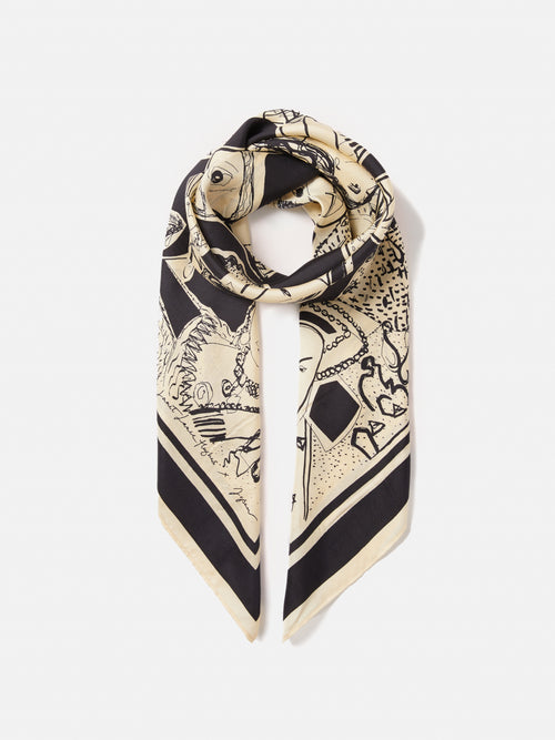 Kings & Queens Silk Scarf | Monochrome