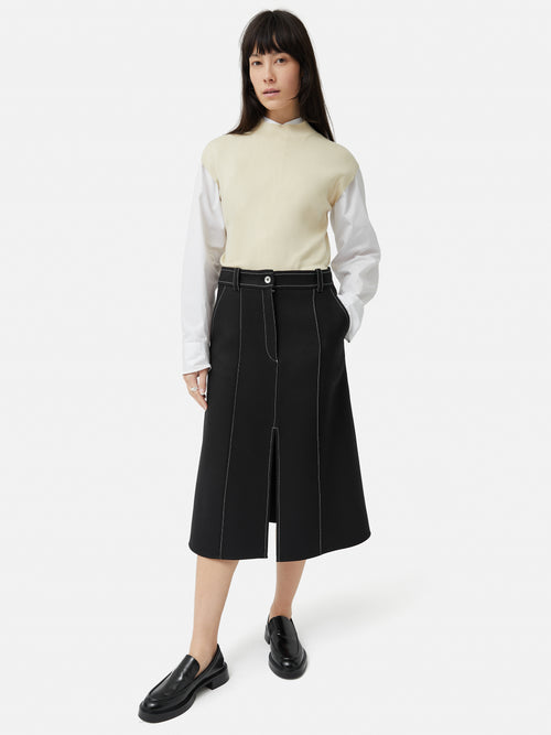 Seamed Detail A Line Skirt | Black