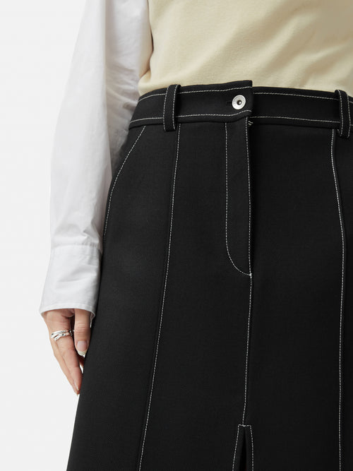 Seamed Detail A Line Skirt | Black