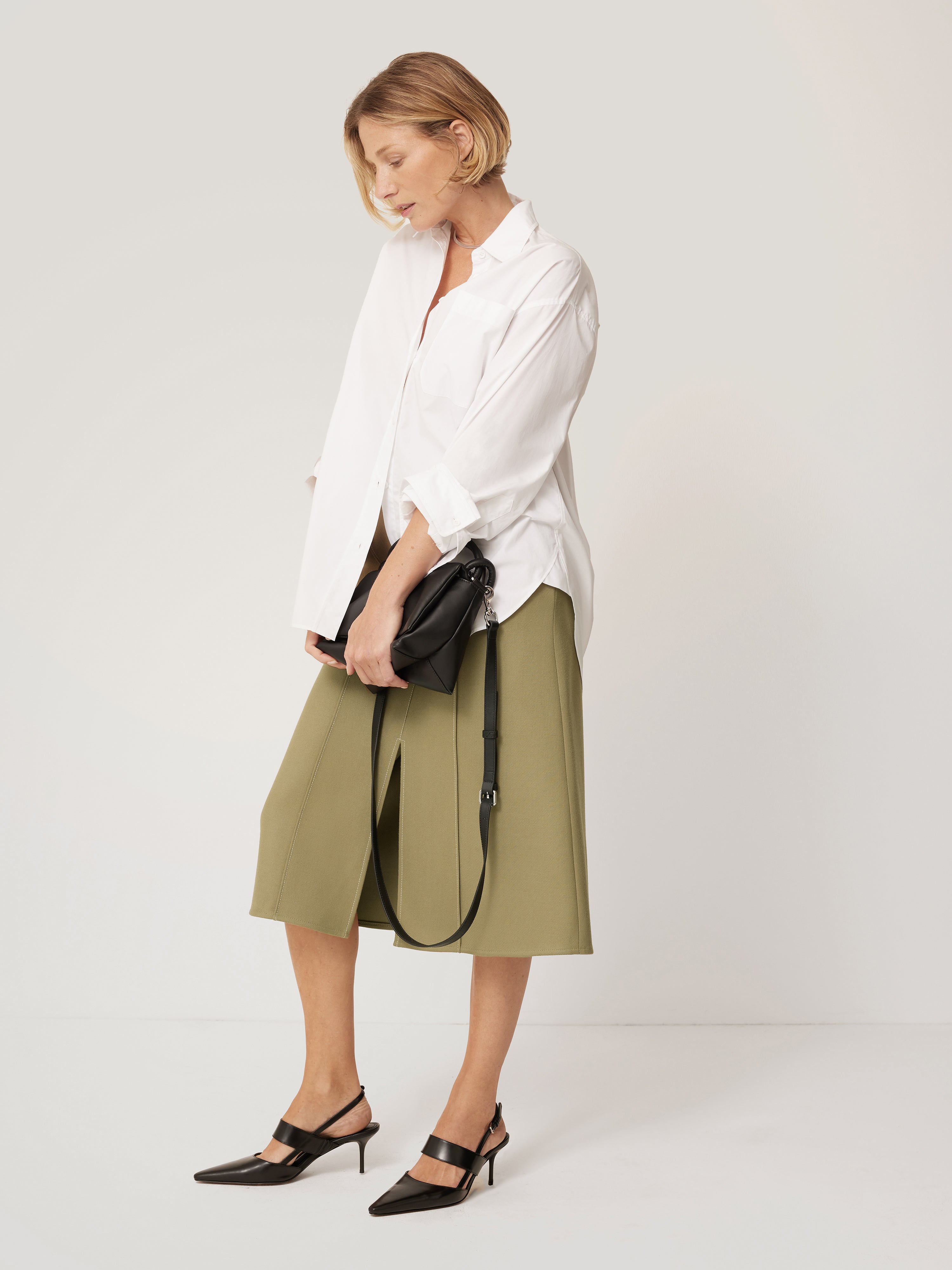 Seamed Detail A Line Skirt | Khaki – Jigsaw